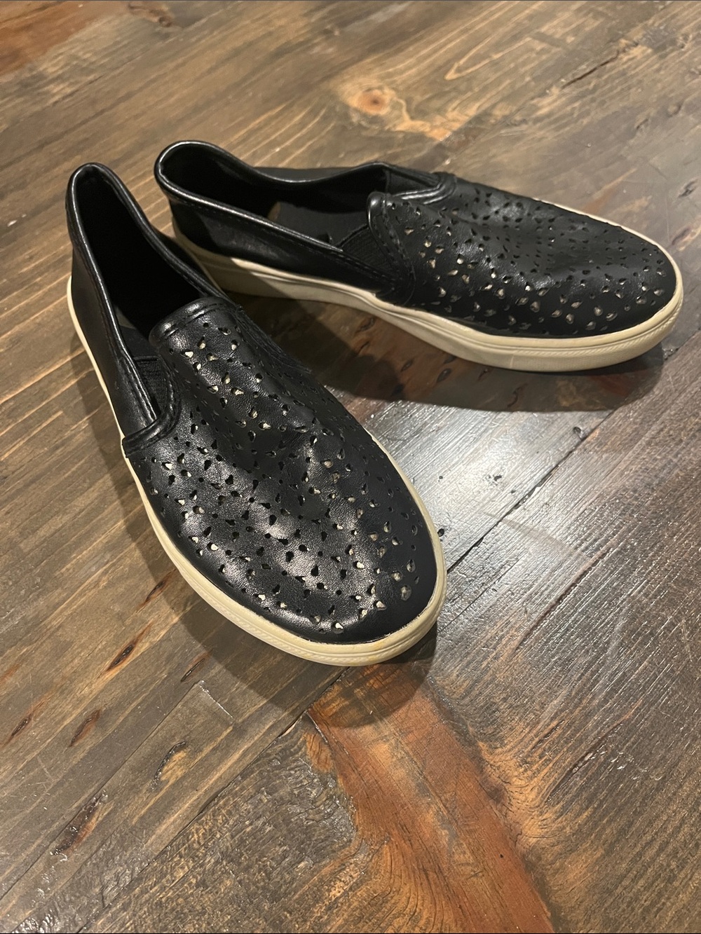 Report Black Perforated Slip-On Loafers with White Sole